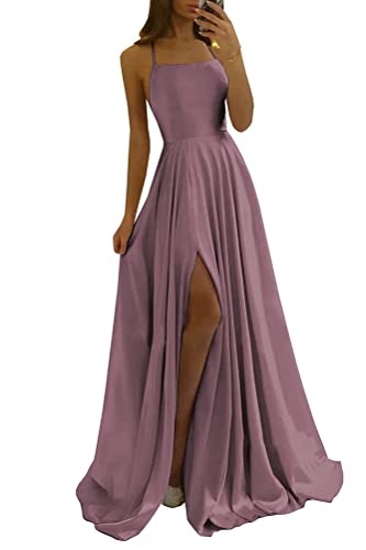 shownicer Kleider Damen Abschlusskleid Off Shoulder Elegant Hochzeit Vintage A-Linie Partykleid Lang Abendkleider Schlitz Cocktailkleid Festkleider Brautkleid Abiball Geburtstag Kleid A Hellviolett L von shownicer