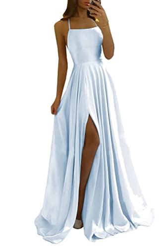 shownicer Kleider Damen Abschlusskleid Off Shoulder Elegant Hochzeit Vintage A-Linie Partykleid Lang Abendkleider Schlitz Cocktailkleid Festkleider Brautkleid Abiball Geburtstag Kleid A Himmelblau S von shownicer