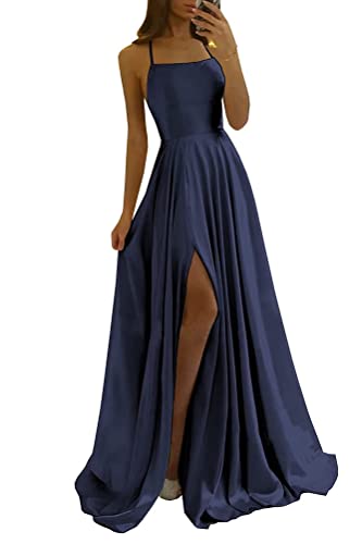 shownicer Kleider Damen Abschlusskleid Off Shoulder Elegant Hochzeit Vintage A-Linie Partykleid Lang Abendkleider Schlitz Cocktailkleid Festkleider Brautkleid Abiball Geburtstag Kleid A Marine S von shownicer