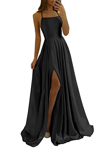 shownicer Kleider Damen Abschlusskleid Off Shoulder Elegant Hochzeit Vintage A-Linie Partykleid Lang Abendkleider Schlitz Cocktailkleid Festkleider Brautkleid Abiball Geburtstag Kleid A Schwarz XXL von shownicer