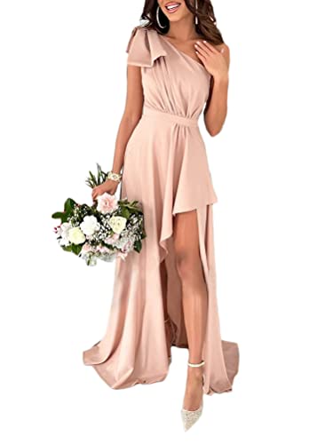 shownicer Kleider Damen Elegant Hohe Taille Abendkleider mit Schlitz Sexy Ärmelloses Einfarbig Langes Kleid Vintage A-Linie Maxikleid Hochzeit Festlich Abendkleid A Rosa S von shownicer