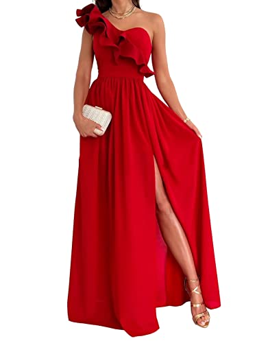 shownicer Kleider Damen Lange Abendkleid Elegant V-Ausschnitt Festlich Kleid Off Shoulder Rückenfrei Irregulär Maxikleid Hochzeit Schlitz Partykleid Cocktailkleid Strandkleid A Rosa M von shownicer