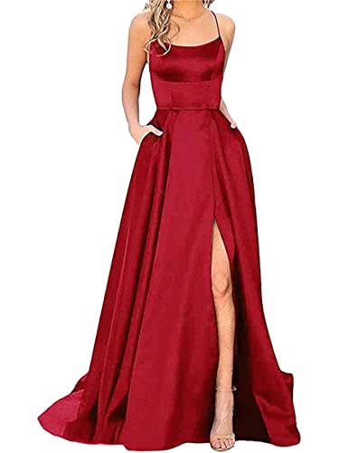 shownicer Kleider Damen Off Shoulder Lang Elegant Hochzeit Vintage A-Linie Partykleid Lang Abendkleider Schlitz Cocktailkleid Festkleider Brautkleid A Weinrot L von shownicer