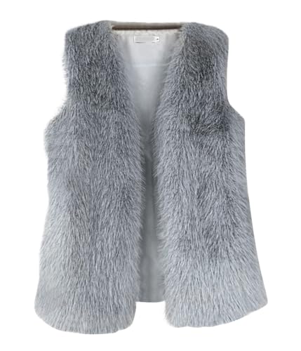 shownicer Kurz Kunstpelze Weste Damen Einfarbig Steppweste Ärmellose Warme Flauschig Winterjacke Winter Kunstfell Jacke Faux Fur Mantel Große Größen C Hellgrau XL von shownicer