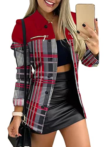 shownicer Lang Damen Blazer Elegant Open Front Business Anzug Jacke Sportlich Stretch Damenjacke mit Taschen A Rot XXL von shownicer