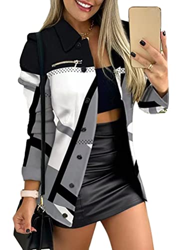 shownicer Lang Damen Blazer Elegant Open Front Business Anzug Jacke Sportlich Stretch Damenjacke mit Taschen A Schwarz03 L von shownicer