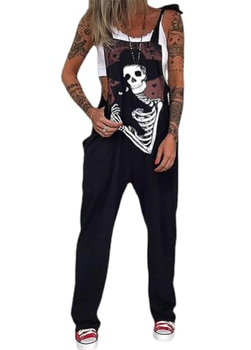 shownicer Latzhose Damen Baggy Latzhose Jumpsuit Casual Skull Print Retro Overalls Lose Hose Loose Fit Overall Rompers A Braun XL von shownicer