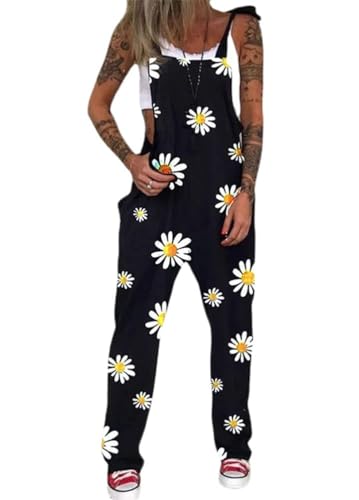 shownicer Latzhose Damen Baggy Latzhose Jumpsuit Casual Skull Print Retro Overalls Lose Hose Loose Fit Overall Rompers A Gelb M von shownicer