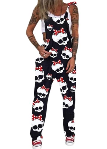 shownicer Latzhose Damen Baggy Latzhose Jumpsuit Casual Skull Print Retro Overalls Lose Hose Loose Fit Overall Rompers A Rot M von shownicer