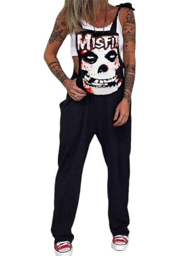 shownicer Latzhose Damen Baggy Latzhose Jumpsuit Casual Skull Print Retro Overalls Lose Hose Loose Fit Overall Rompers A Weiß 3XL von shownicer
