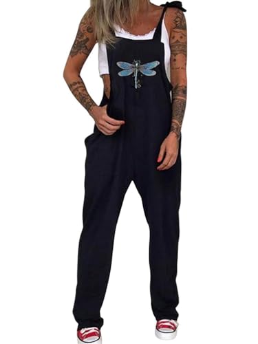 shownicer Latzhose Damen Baggy Latzhose Jumpsuit Casual Skull Print Retro Overalls Lose Hose Loose Fit Overall Rompers E Schwarz08 M von shownicer