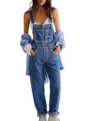 shownicer Latzhose Damen Denim Stretch Straight Leg Jeans Overall Damen Bib Jean Jumpsuits A Dunkelblau L von shownicer