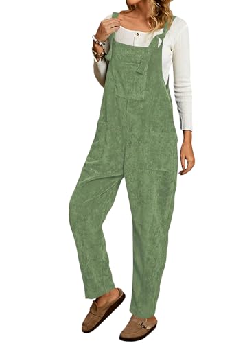 shownicer Latzhose Damen Herbst Cord Loose Fit Lang Overall mit Taschen Lässiger Arbeitshose Overalls A Hellgrün M von shownicer