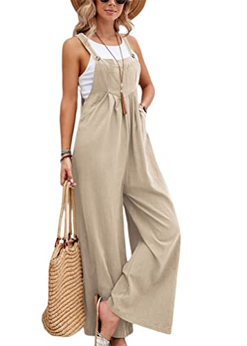 shownicer Latzhose Damen Jumpsuit Retro Overalls Elegant Arbeit Hose Lange Breites Bein mit Taschen A Khaki L von shownicer