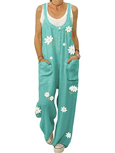 shownicer Latzhose Damen Jumpsuit mit Träger Taschen Sommer Retro Overalls Lose Hose Lange Baggy Blumen Playsuit Romper Sommerhose B Grün L von shownicer