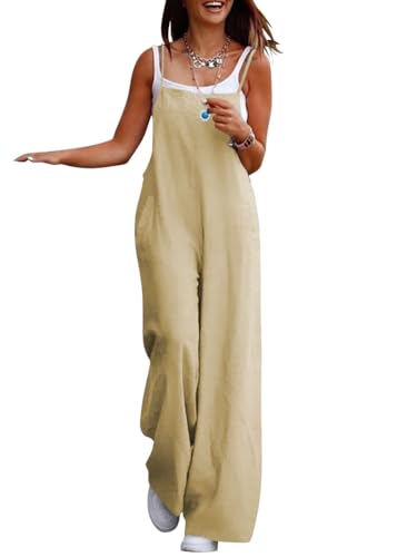 shownicer Latzhose Damen Retro Arbeitshose Jumpsuit Sommer Elegant Overall mit Taschen A Aprikose M von shownicer