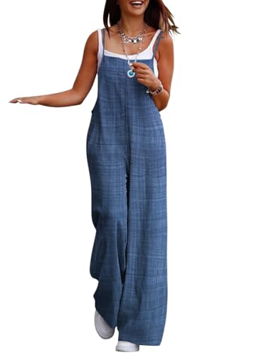 shownicer Latzhose Damen Retro Arbeitshose Jumpsuit Sommer Elegant Overall mit Taschen A Blau M von shownicer