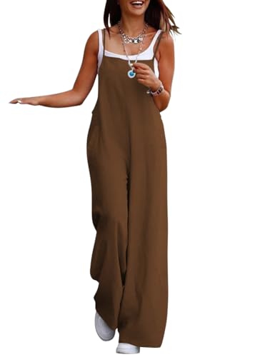 shownicer Latzhose Damen Retro Arbeitshose Jumpsuit Sommer Elegant Overall mit Taschen A Kaffee XL von shownicer