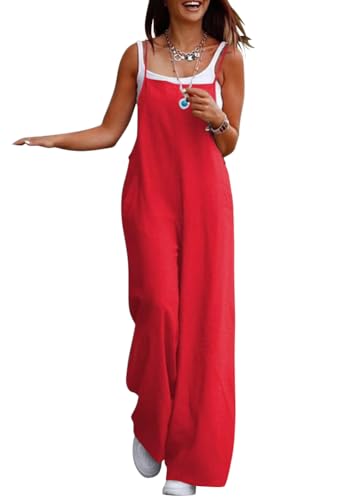 shownicer Latzhose Damen Retro Arbeitshose Jumpsuit Sommer Elegant Overall mit Taschen A Rot XXL von shownicer