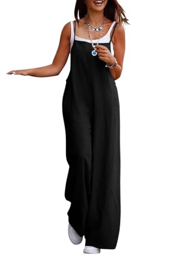 shownicer Latzhose Damen Retro Arbeitshose Jumpsuit Sommer Elegant Overall mit Taschen A Schwarz L von shownicer
