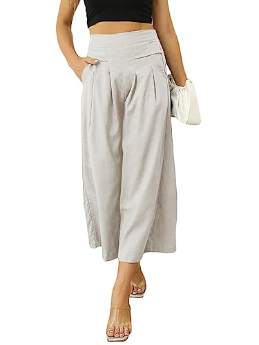 shownicer Leichte Hose Damen Sommer Hosenrock Palazzo Hose Ladies Weites Bein Hose High Waisted mit Elastischem Bund Lang Sommerhose A Beige M von shownicer