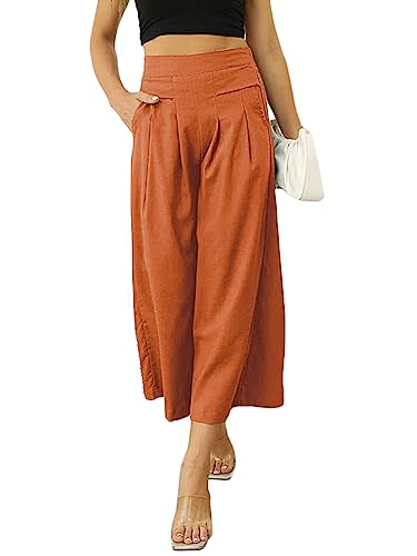 shownicer Leichte Hose Damen Sommer Hosenrock Palazzo Hose Ladies Weites Bein Hose High Waisted mit Elastischem Bund Lang Sommerhose A Orange L von shownicer