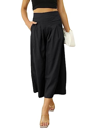 shownicer Leichte Hose Damen Sommer Hosenrock Palazzo Hose Ladies Weites Bein Hose High Waisted mit Elastischem Bund Lang Sommerhose A Schwarz M von shownicer