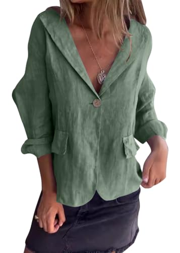 shownicer Leinenblazer Damen Leicht Leinen Blazer Sommerjacke Tailliert Sommer Übergangsjacke Elegant 3/4 Ärmel Anzugjacke Blazerjacken Knöpfe Sakko Hemdjacke Leinen Jacke A Grün XXL shownicer Leinenblazer Damen Leicht Leinen Blazer Sommerjacke Tailliert Sommer Übergangsjacke Elegant 3/4 Ärmel Anzugjacke Blazerjacken Knöpfe Sakko Hemdjacke Leinen Jacke A Grün XXL von shownicer