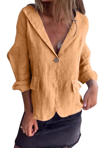 shownicer Leinenblazer Damen Leicht Leinen Blazer Sommerjacke Tailliert Sommer Übergangsjacke Elegant 3/4 Ärmel Anzugjacke Blazerjacken Knöpfe Sakko Hemdjacke Leinen Jacke A Orange XXL shownicer Leinenblazer Damen Leicht Leinen Blazer Sommerjacke Tailliert Sommer Übergangsjacke Elegant 3/4 Ärmel Anzugjacke Blazerjacken Knöpfe Sakko Hemdjacke Leinen Jacke A Orange XXL von shownicer