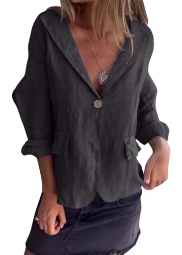 shownicer Leinenblazer Damen Leicht Leinen Blazer Sommerjacke Tailliert Sommer Übergangsjacke Elegant 3/4 Ärmel Anzugjacke Blazerjacken Knöpfe Sakko Hemdjacke Leinen Jacke A Schwarz XXL shownicer Leinenblazer Damen Leicht Leinen Blazer Sommerjacke Tailliert Sommer Übergangsjacke Elegant 3/4 Ärmel Anzugjacke Blazerjacken Knöpfe Sakko Hemdjacke Leinen Jacke A Schwarz XXL von shownicer