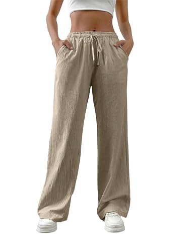 shownicer Damen Leinenhose Sommer Musselin Hosen Stoffhose Einfarbig Freizeithose Gerade Geschnitten Hose Sommerhose Strandhose Mit Taschen A Khaki XS shownicer Damen Leinenhose Sommer Musselin Hosen Stoffhose Einfarbig Freizeithose Gerade Geschnitten Hose Sommerhose Strandhose Mit Taschen A Khaki XS von shownicer