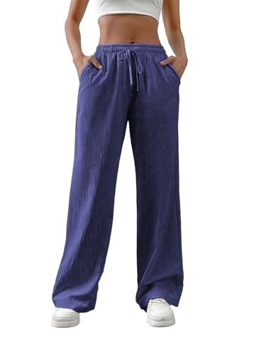 shownicer Damen Leinenhose Sommer Musselin Hosen Stoffhose Einfarbig Freizeithose Gerade Geschnitten Hose Sommerhose Strandhose Mit Taschen A Marine XS shownicer Damen Leinenhose Sommer Musselin Hosen Stoffhose Einfarbig Freizeithose Gerade Geschnitten Hose Sommerhose Strandhose Mit Taschen A Marine XS von shownicer