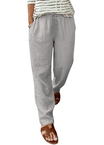 shownicer Leinenhose Damen Sommer Einfarbig Freizeithose Leicht Sommerhose Locker Musselin Hose Mit Taschen A Grau XS shownicer Leinenhose Damen Sommer Einfarbig Freizeithose Leicht Sommerhose Locker Musselin Hose Mit Taschen A Grau XS von shownicer