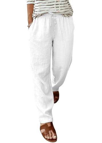 shownicer Leinenhose Damen Sommer Einfarbig Freizeithose Leicht Sommerhose Locker Musselin Hose Mit Taschen A Weiß XS shownicer Leinenhose Damen Sommer Einfarbig Freizeithose Leicht Sommerhose Locker Musselin Hose Mit Taschen A Weiß XS von shownicer