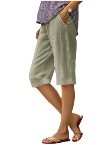 shownicer Leinenhose Damen Sommer Knielang Kurze Hosen Leicht und Luftig Locker Hohe Taille Caprihose Elastisch Einfarbig Strandhose Stoffhose mit Taschen A Khaki M shownicer Leinenhose Damen Sommer Knielang Kurze Hosen Leicht und Luftig Locker Hohe Taille Caprihose Elastisch Einfarbig Strandhose Stoffhose mit Taschen A Khaki M von shownicer
