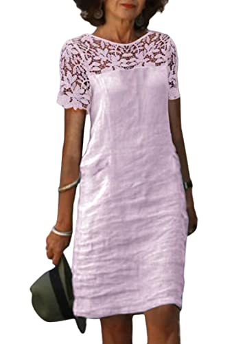 shownicer Leinenkleid Damen Kurzarm Sommerkleid mit Spitzen Boho Kleid Strandkleid Knielang Leinenkleider Baumwolle Leinen Blusenkleid Freizeitkleid Elegant Sommer Tunika Kleid A Violett XL shownicer Leinenkleid Damen Kurzarm Sommerkleid mit Spitzen Boho Kleid Strandkleid Knielang Leinenkleider Baumwolle Leinen Blusenkleid Freizeitkleid Elegant Sommer Tunika Kleid A Violett XL von shownicer
