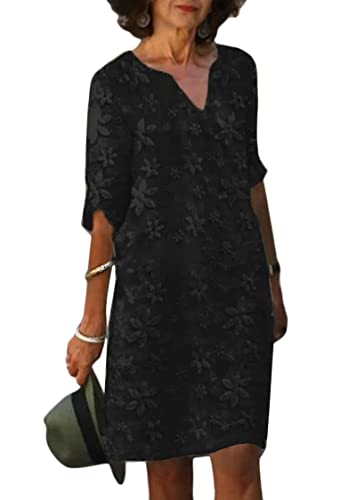 shownicer Leinenkleid Damen Kurzarm Sommerkleid mit Spitzen Boho Kleid Strandkleid Knielang Leinenkleider Baumwolle Leinen Blusenkleid Freizeitkleid Elegant Sommer Tunika Kleid D Schwarz XL shownicer Leinenkleid Damen Kurzarm Sommerkleid mit Spitzen Boho Kleid Strandkleid Knielang Leinenkleider Baumwolle Leinen Blusenkleid Freizeitkleid Elegant Sommer Tunika Kleid D Schwarz XL von shownicer