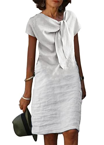 shownicer Leinenkleid Damen Sommerkleid V-Ausschnitt Kurzarm Knielang Kleid Baumwolle Leinen Blusenkleid Boho Freizeitkleid Einfarbig A-Linie Kleid Strandkleid B Weiß XL shownicer Leinenkleid Damen Sommerkleid V-Ausschnitt Kurzarm Knielang Kleid Baumwolle Leinen Blusenkleid Boho Freizeitkleid Einfarbig A-Linie Kleid Strandkleid B Weiß XL von shownicer