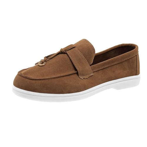 shownicer Loafer Schuhe Damen Wildleder Loafers Flache Bequemen Freizeitschuhe Slip on Round Toe Schuhe Komfort Wildleder Mokassins Slippers A Dunkelbraun 40 EU von shownicer