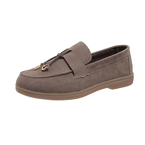 shownicer Loafer Schuhe Damen Wildleder Loafers Flache Bequemen Freizeitschuhe Slip on Round Toe Schuhe Komfort Wildleder Mokassins Slippers A Grau 39 EU von shownicer