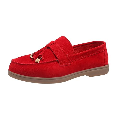 shownicer Loafer Schuhe Damen Wildleder Loafers Flache Bequemen Freizeitschuhe Slip on Round Toe Schuhe Komfort Wildleder Mokassins Slippers A Rot 38 EU von shownicer