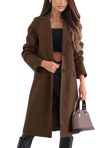 shownicer Mantel Damen Warme Wintermantel Lange Umlegekragen Einfarbig Trenchcoat Elegant Langarm Outwear Herbst Winter Winterjacke A Kaffee S von shownicer