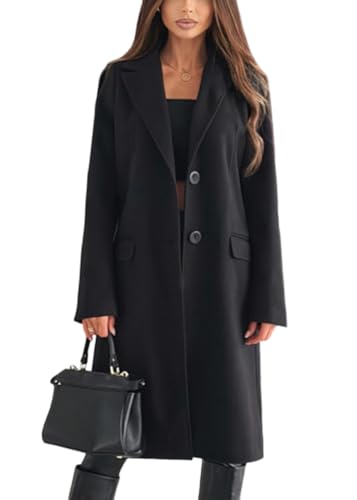 shownicer Mantel Damen Warme Wintermantel Lange Umlegekragen Einfarbig Trenchcoat Elegant Langarm Outwear Herbst Winter Winterjacke A Schwarz S von shownicer