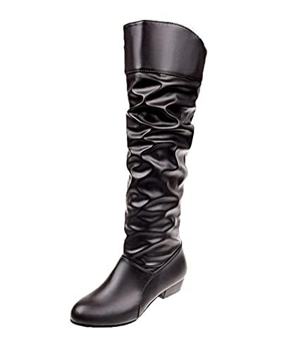 shownicer Overknee Stiefel Damen Warme Winterstiefel Mit Blockabsatz Langschaft Boots Flach Casual Stiefel Reißverschluss Klassisch Westernstiefel Winterschuhe A Dunkelbraun 41 EU von shownicer