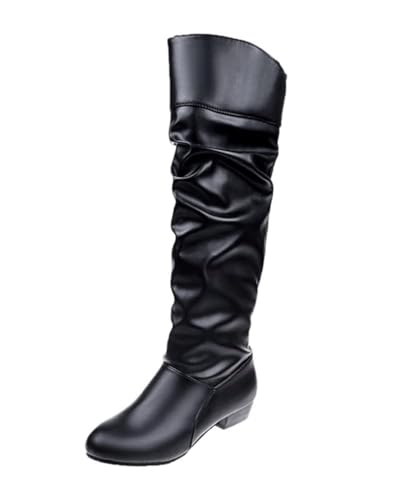 shownicer Overknee Stiefel Damen Warme Winterstiefel Mit Blockabsatz Langschaft Boots Flach Casual Stiefel Reißverschluss Klassisch Westernstiefel Winterschuhe A Schwarz 42 EU von shownicer