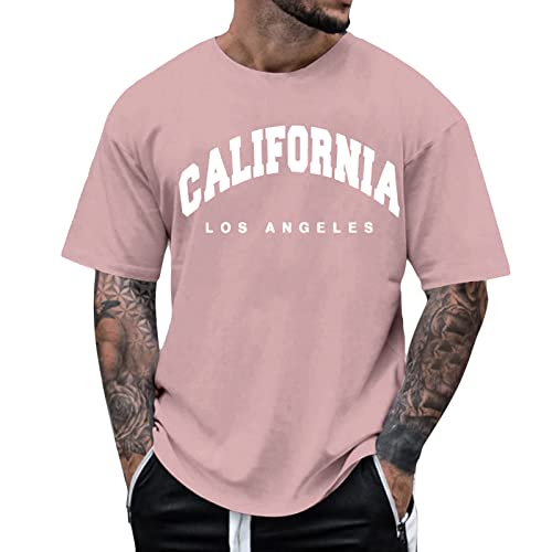 shownicer Oversized Tshirt Herren Lose Rundhals Kurzarm Sommer Oberteile T-Shirt Vintage Drucken Streetwear Sport Casual Lang Tops Teenager Tunika Tops B Rosa 3XL von shownicer