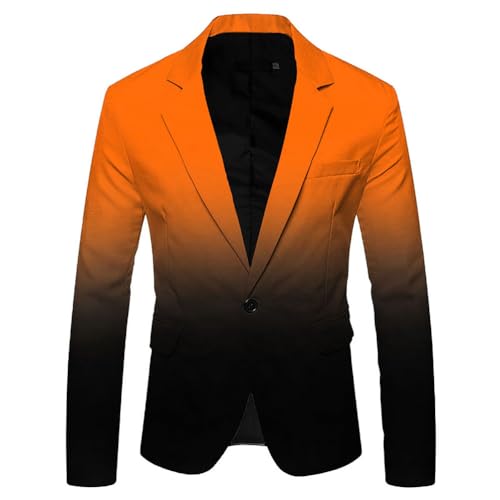 shownicer Paillettendruck Blazer Herren Druck Sakko Anzugjacke Langarm Reverskragen Slim Fit Anzug Jacke für Hochzeit Party Festlich Sakko Blazer Mantel C Orange 3XL von shownicer