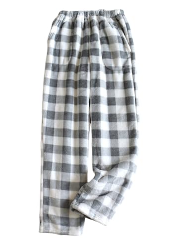 shownicer Plüschhose Herren Pyjamahose Flanell Plüsch Kariert Schlaf Lounge Hose Schlafanzughose Soft Fleece Pyjamahose Flanellhose Warme Freizeithose Loungehose D Grau XL von shownicer