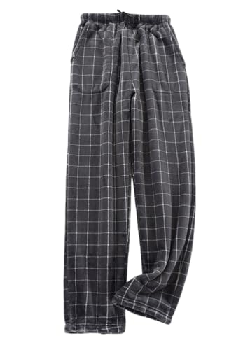 shownicer Plüschhose Herren Pyjamahose Flanell Plüsch Kariert Schlaf Lounge Hose Schlafanzughose Soft Fleece Pyjamahose Flanellhose Warme Freizeithose Loungehose E Dunkelgrau L von shownicer