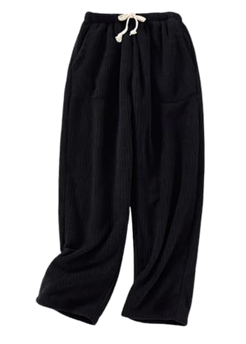 shownicer Plüschhose Herren Pyjamahose Flanell Plüsch Kariert Schlaf Lounge Hose Schlafanzughose Soft Fleece Pyjamahose Flanellhose Warme Freizeithose Loungehose G Schwarz 3XL von shownicer